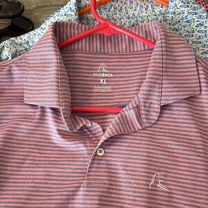 Rhoback Men's Coral and Blue Striped Polo